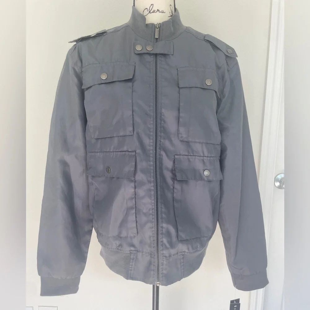 Y2K 90’s Structure Military Jacket Men's Full‎ Zip Charcoal Gray Sz L Normacore